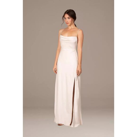 Fame & Partners Rosabel Cowl Neck Satin Gown with Spaghetti Straps - S - Picture 1 of 4